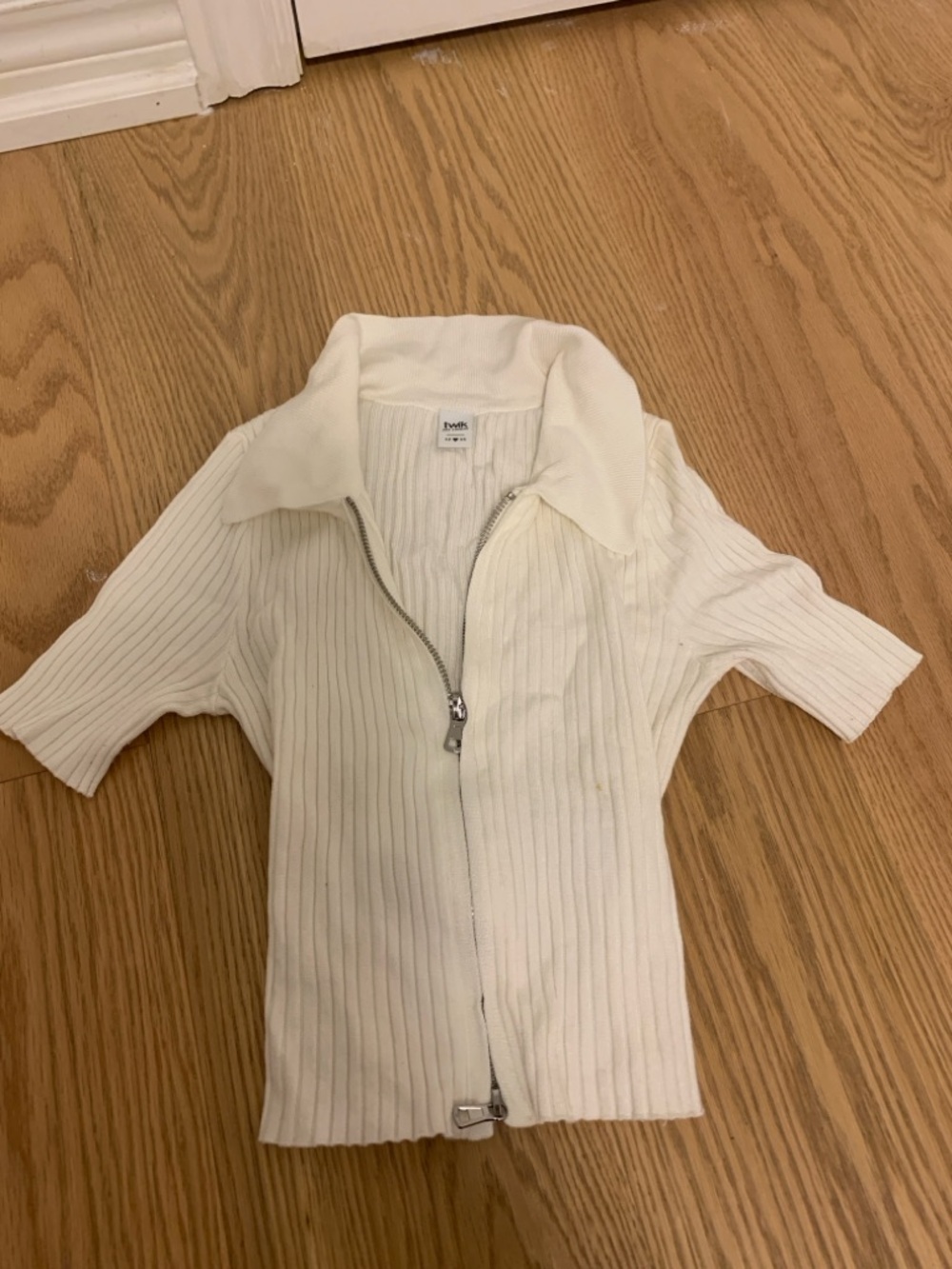 twik White Ribbed Short-Sleeve Zip Polo